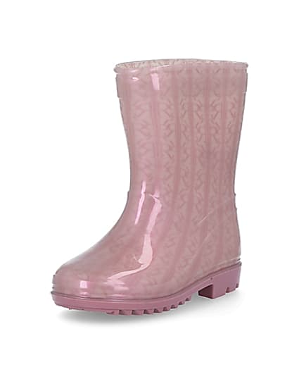 360 degree animation of product Mini girls pink RI monogram wellie boots frame-0