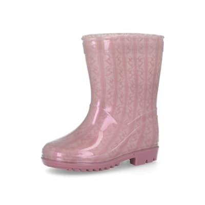 360 degree animation of product Mini girls pink RI monogram wellie boots frame-1