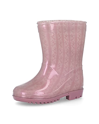 360 degree animation of product Mini girls pink RI monogram wellie boots frame-1