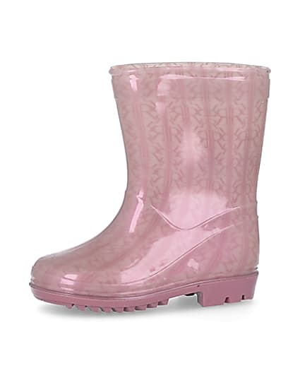 360 degree animation of product Mini girls pink RI monogram wellie boots frame-2