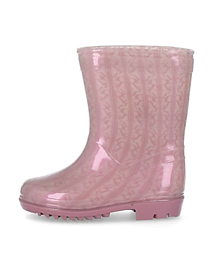 360 degree animation of product Mini girls pink RI monogram wellie boots frame-3