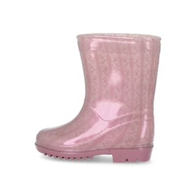 360 degree animation of product Mini girls pink RI monogram wellie boots frame-4