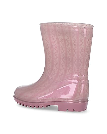 360 degree animation of product Mini girls pink RI monogram wellie boots frame-5