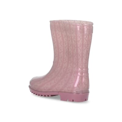 360 degree animation of product Mini girls pink RI monogram wellie boots frame-6