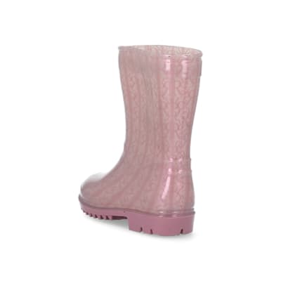 360 degree animation of product Mini girls pink RI monogram wellie boots frame-7