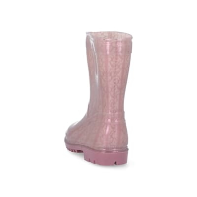 360 degree animation of product Mini girls pink RI monogram wellie boots frame-8
