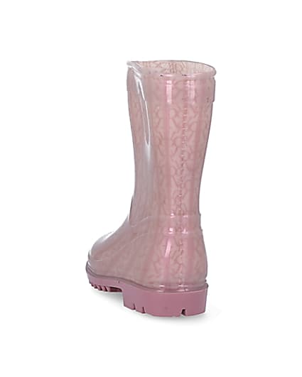 360 degree animation of product Mini girls pink RI monogram wellie boots frame-8