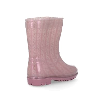 360 degree animation of product Mini girls pink RI monogram wellie boots frame-12