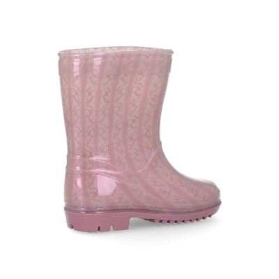 360 degree animation of product Mini girls pink RI monogram wellie boots frame-13