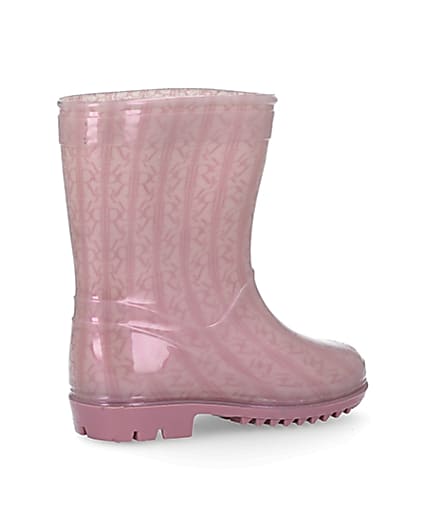 360 degree animation of product Mini girls pink RI monogram wellie boots frame-13
