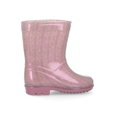 360 degree animation of product Mini girls pink RI monogram wellie boots frame-14