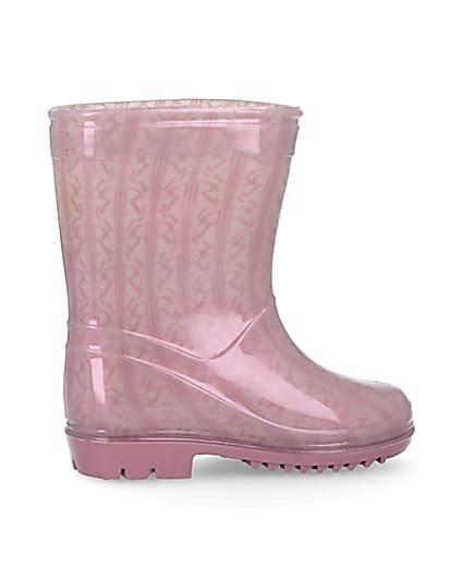 360 degree animation of product Mini girls pink RI monogram wellie boots frame-14