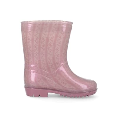 360 degree animation of product Mini girls pink RI monogram wellie boots frame-15