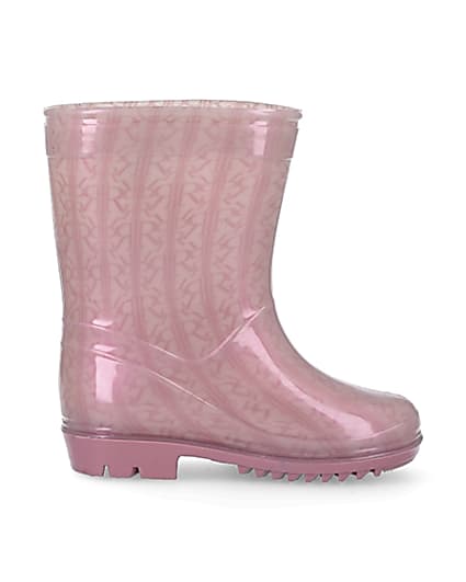 360 degree animation of product Mini girls pink RI monogram wellie boots frame-15