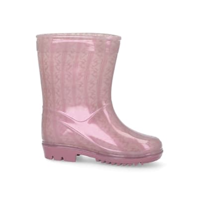 360 degree animation of product Mini girls pink RI monogram wellie boots frame-16