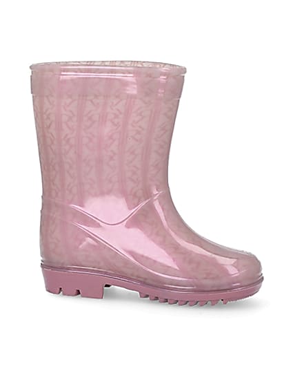 360 degree animation of product Mini girls pink RI monogram wellie boots frame-16