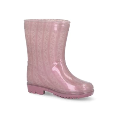 360 degree animation of product Mini girls pink RI monogram wellie boots frame-17