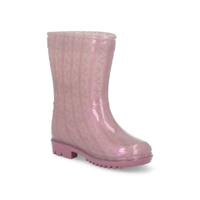 Mini girls pink RI monogram wellie boots | River Island