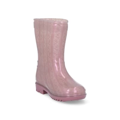 360 degree animation of product Mini girls pink RI monogram wellie boots frame-19