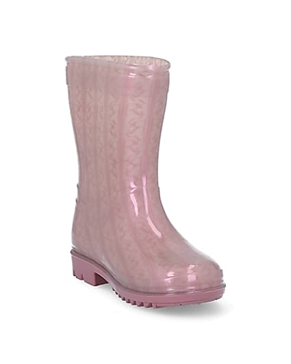 360 degree animation of product Mini girls pink RI monogram wellie boots frame-19