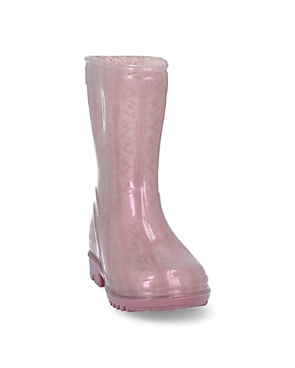 360 degree animation of product Mini girls pink RI monogram wellie boots frame-20