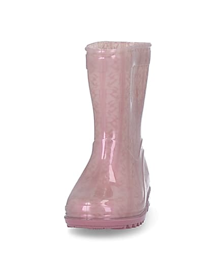 360 degree animation of product Mini girls pink RI monogram wellie boots frame-22
