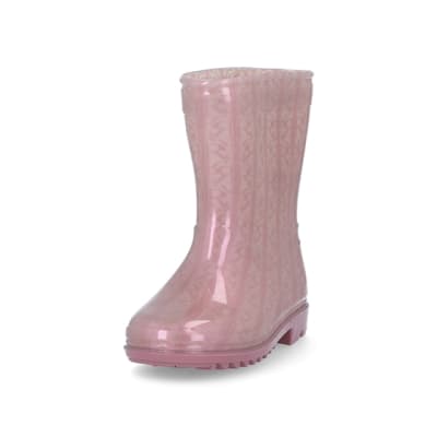 360 degree animation of product Mini girls pink RI monogram wellie boots frame-23