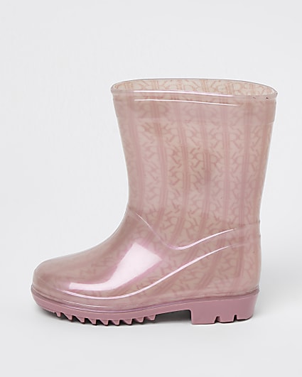 Mini girls pink RI monogram wellie boots