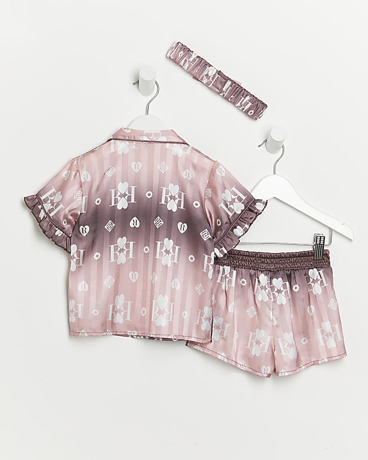 Mini girls pink RI ombre satin pyjama set