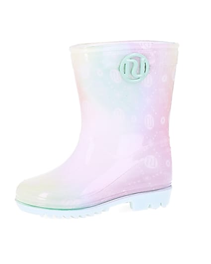 360 degree animation of product Mini girls pink RI print ombre wellie boots frame-2