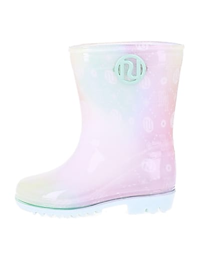 360 degree animation of product Mini girls pink RI print ombre wellie boots frame-3