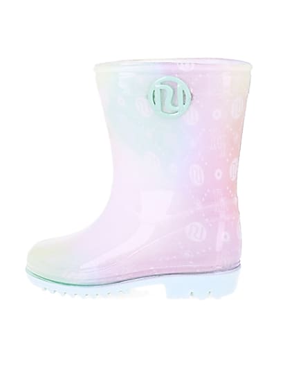 360 degree animation of product Mini girls pink RI print ombre wellie boots frame-4