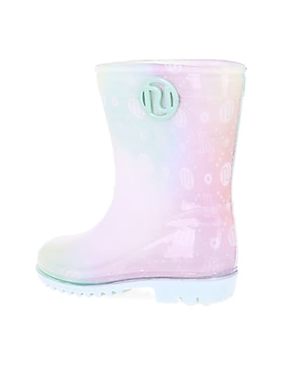 360 degree animation of product Mini girls pink RI print ombre wellie boots frame-5