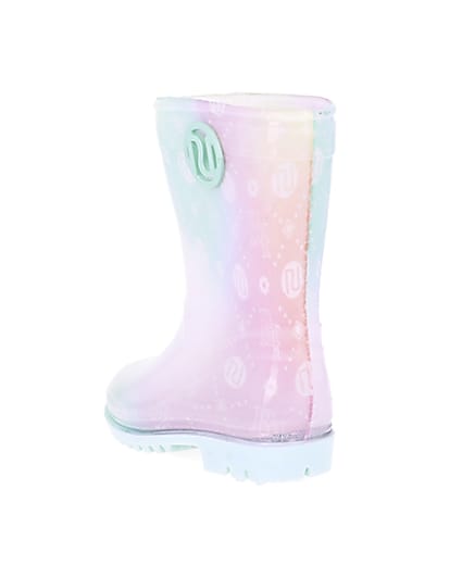 360 degree animation of product Mini girls pink RI print ombre wellie boots frame-7