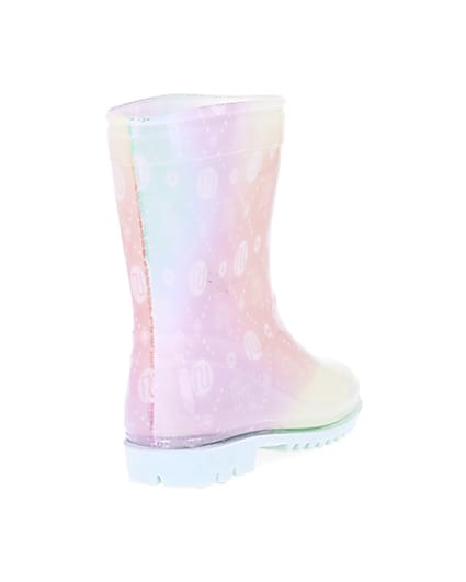 360 degree animation of product Mini girls pink RI print ombre wellie boots frame-11