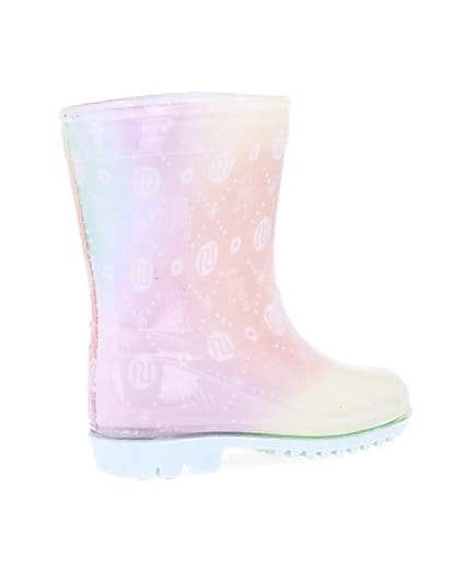 360 degree animation of product Mini girls pink RI print ombre wellie boots frame-13