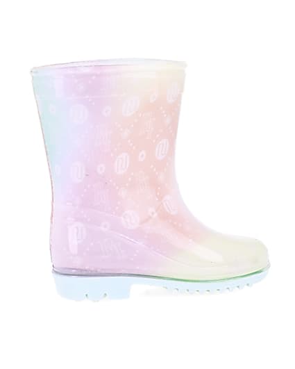 360 degree animation of product Mini girls pink RI print ombre wellie boots frame-14