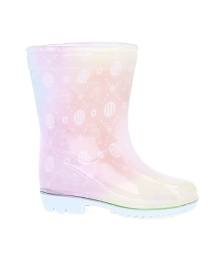 360 degree animation of product Mini girls pink RI print ombre wellie boots frame-16
