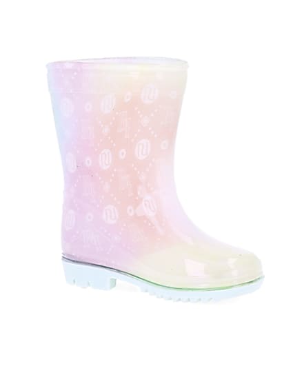 360 degree animation of product Mini girls pink RI print ombre wellie boots frame-17
