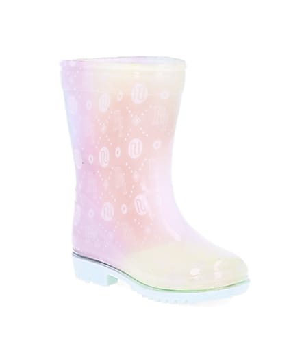 360 degree animation of product Mini girls pink RI print ombre wellie boots frame-18