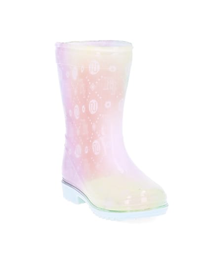 360 degree animation of product Mini girls pink RI print ombre wellie boots frame-19