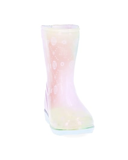 360 degree animation of product Mini girls pink RI print ombre wellie boots frame-20