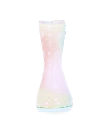 360 degree animation of product Mini girls pink RI print ombre wellie boots frame-21