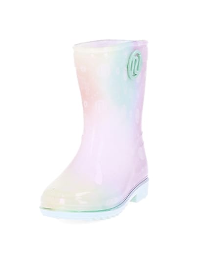 360 degree animation of product Mini girls pink RI print ombre wellie boots frame-23