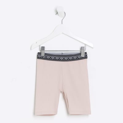 Mini girls pink RI rib cycle shorts River Island