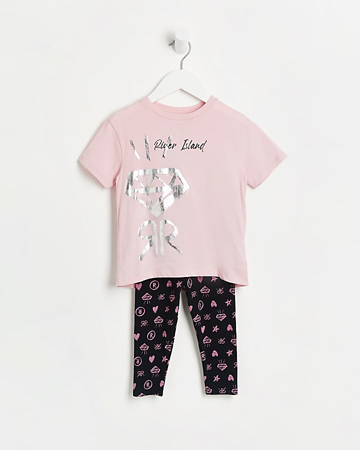 Mini girls pink RI t-shirt and leggings set