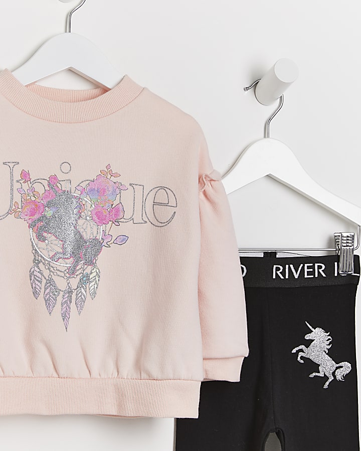 Mini girls pink RI unicorn sweatshirt outfit