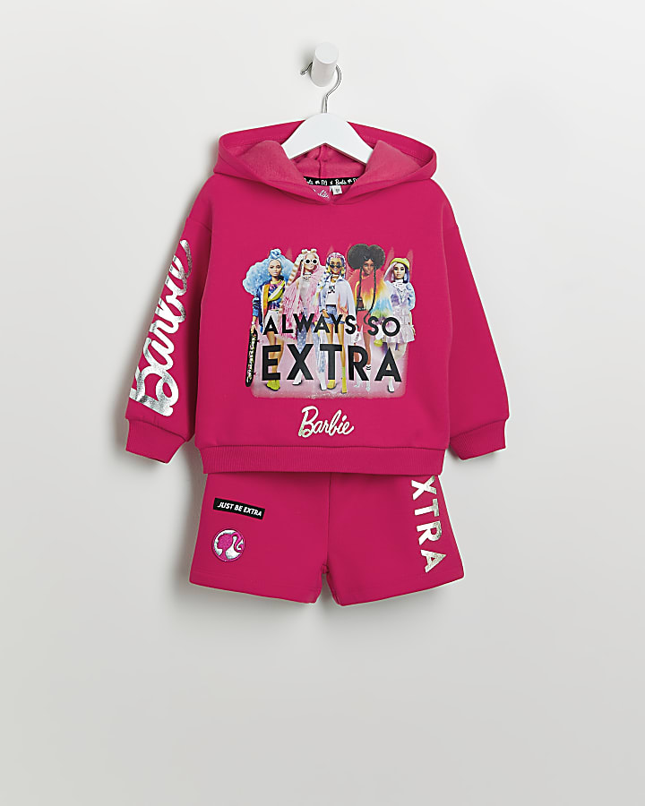 Mini girls pink RI x Barbie hoodie outfit