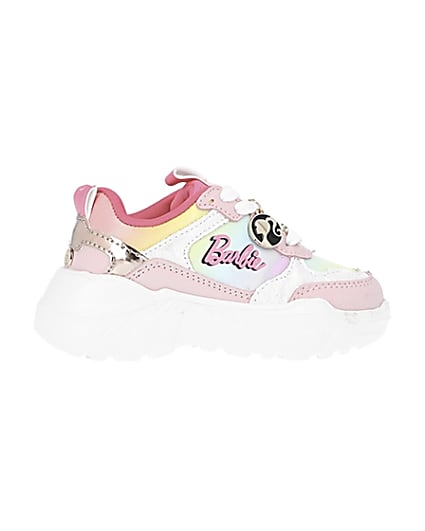 360 degree animation of product Mini girls pink RI x Barbie runner trainers frame-14