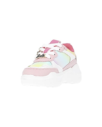 360 degree animation of product Mini girls pink RI x Barbie runner trainers frame-23